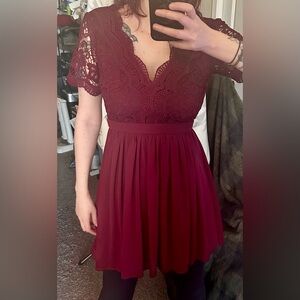 Lulus Elegant Lace Burgundy Dress